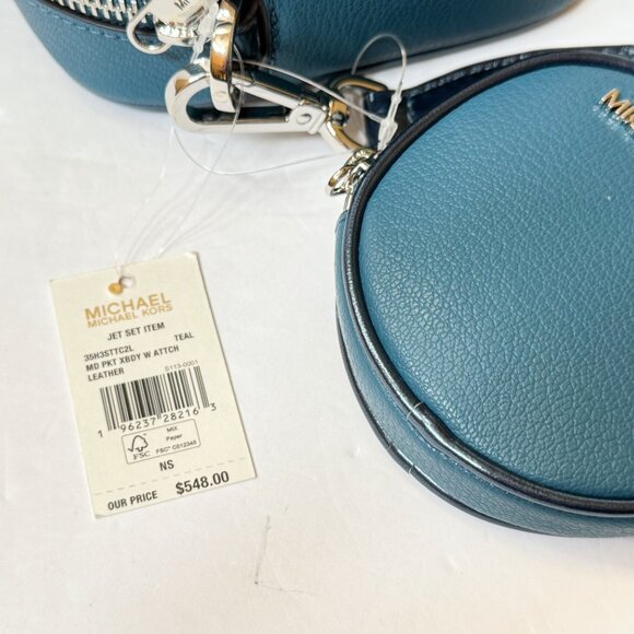 Michael Kors Jet Set Travel Medium Shoulder Crossbody Bag Tech Attached Teal - Picture 13 of 14